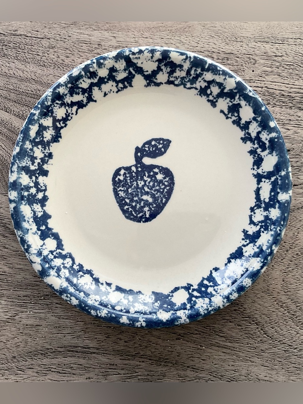 Vintage Tienshan Folk Craft Blue Sponge Apple Salad Dessert Plate, 7-1/4”